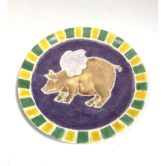 Vintage 90s Pacific Grove Pottery Pamela Bee Scott Plate Platter Collab Pigs Fly